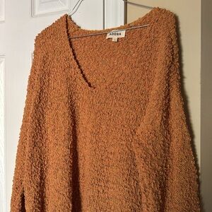 Adora Boutique Mustard Yellow Honey Popcorn Sweater Long Sleeve V Neck